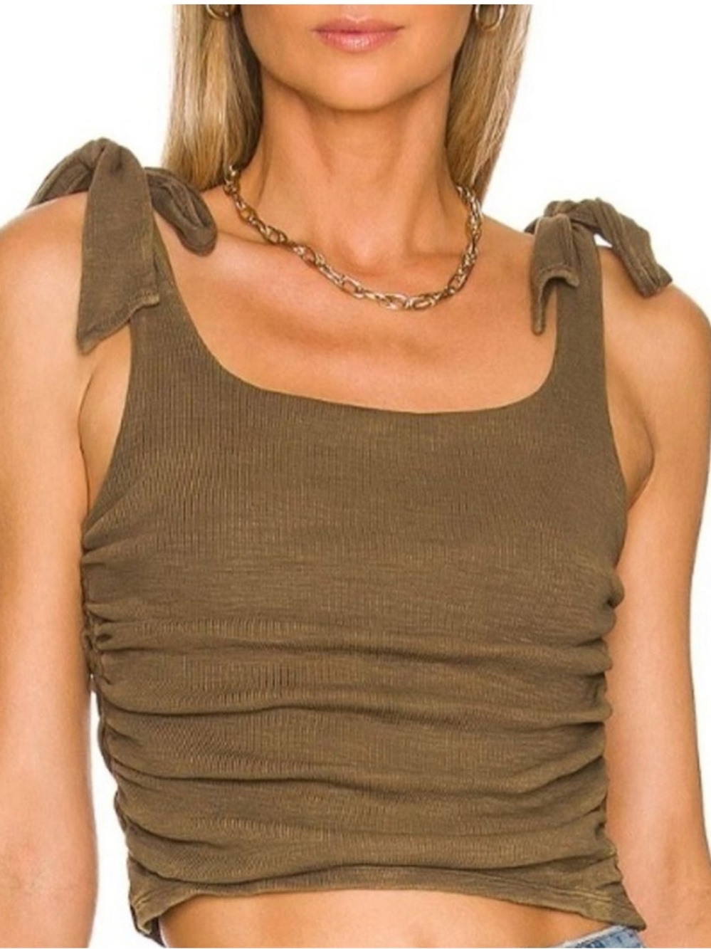 Free People Boulevard Ruched Tie-Shoulder Ruched Crop Tank Large